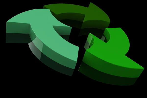 stock image Green recycle symbol isolated on black