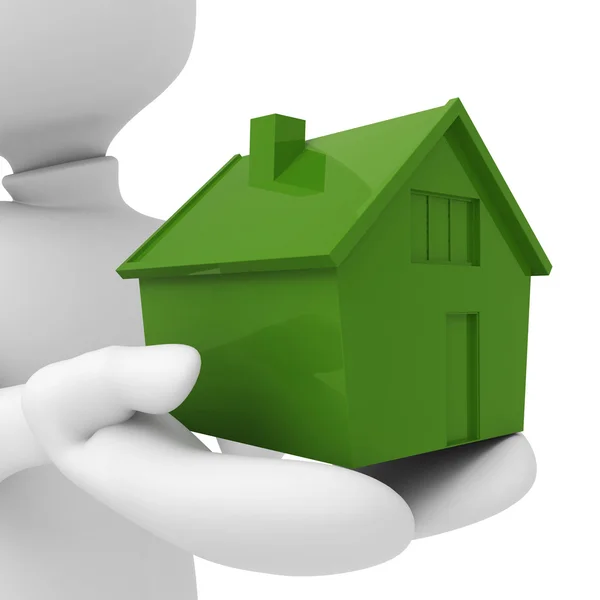 3d man holding a miniature house in his hands — Stock Photo, Image