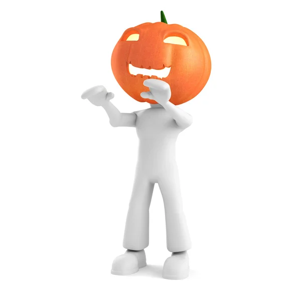 3d man holding a pumpkin head, isolated on white — Stock Photo, Image