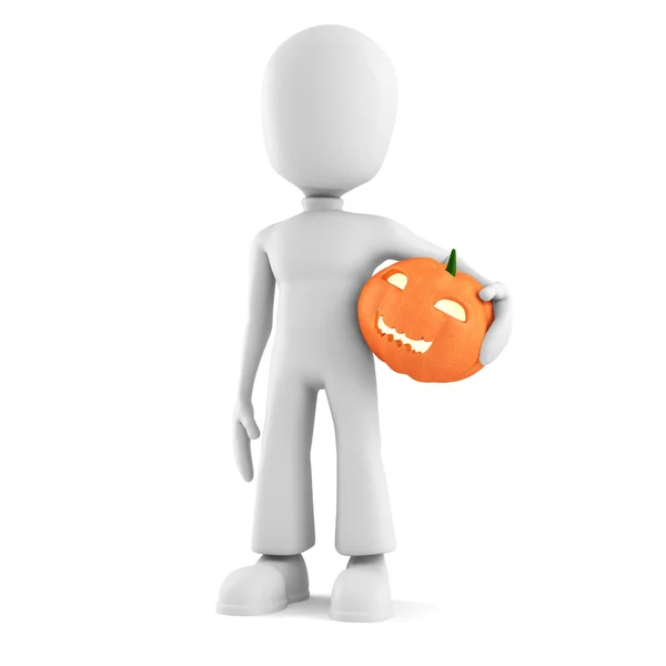 3d man holding a pumpkin head, isolated on white — Stock Photo, Image