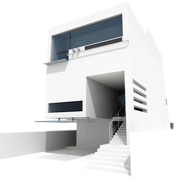 3D σύγχρονο σπίτι, σε λευκό φόντο — Φωτογραφία Αρχείου