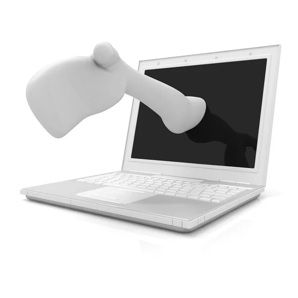 3d render of a hand pop'ing out from a notebook screen — Stock Photo, Image