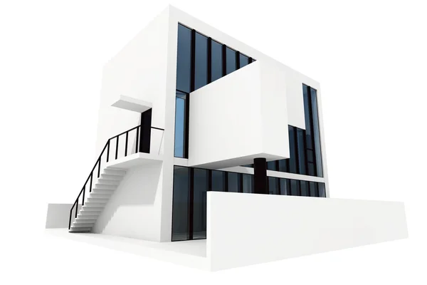 3D-modern huis, op witte achtergrond — Stockfoto