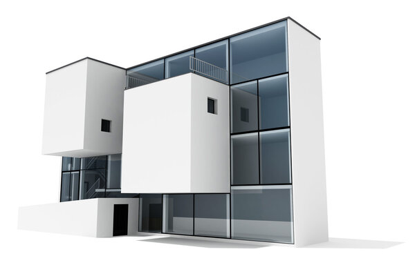 3D современный дом, на белом фоне
