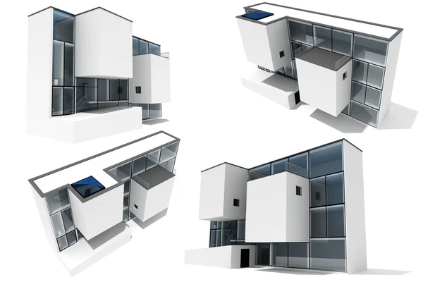 3D, nowoczesny dom na białym tle — Zdjęcie stockowe