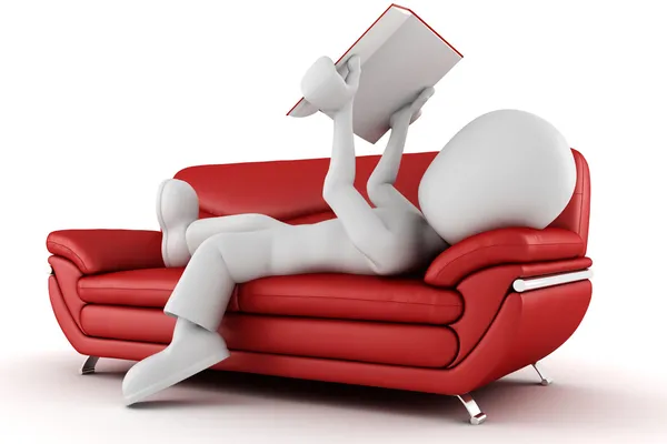 3D adam yorgun, kanepede yatacak — Stok fotoğraf