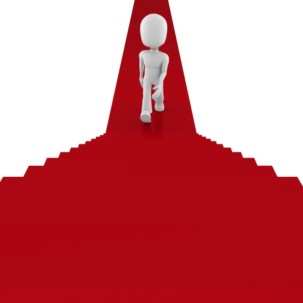 3D człowiek na czerwonym dywanie wspinaczka na sukces — Zdjęcie stockowe