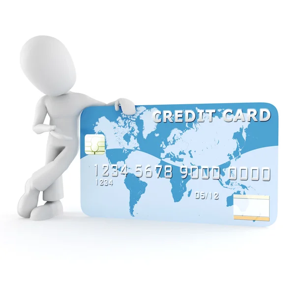 Homme 3d surfant sur une carte de crédit — Photo