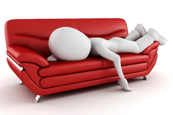 3D άνθρωπος κουρασμένος, στον ύπνο στον καναπέ — Φωτογραφία Αρχείου