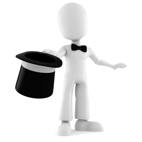 3D-Mann mit großem Hut, isoliert auf weißem Hintergrund — Stockfoto