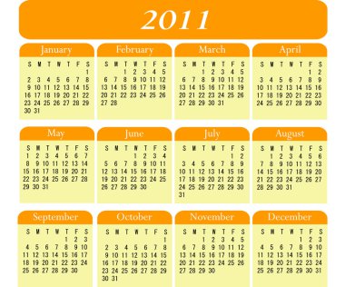 2011 Calendar in Orange and Yellow clipart