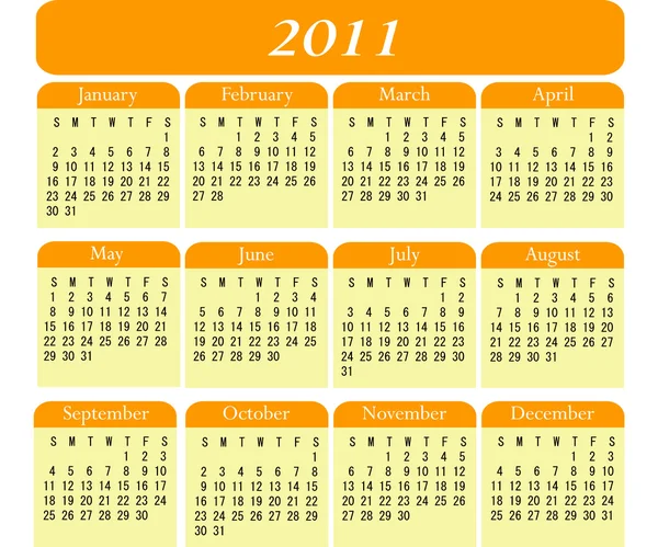 2011 kalender in oranje en geel — Stockvector
