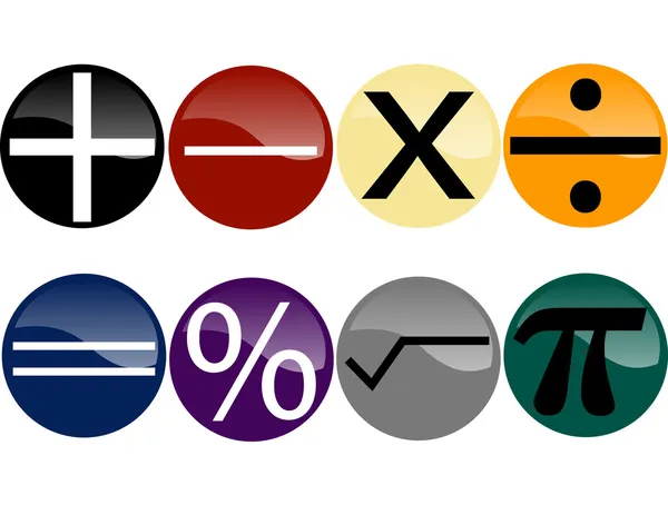 Set di simboli matematici su multi-colore, ma — Vettoriale Stock