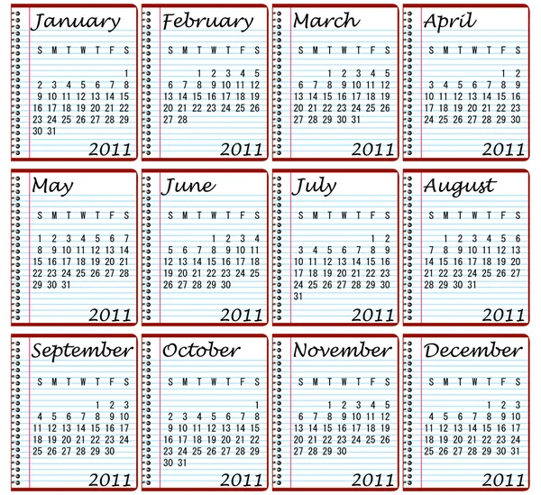 2011 Календар на спіральних ноутбуках — стоковий вектор
