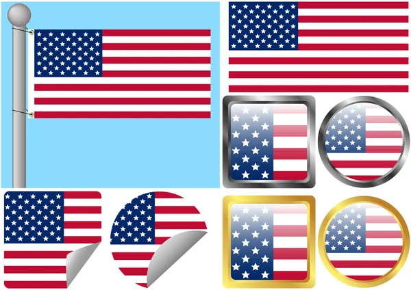 Zestaw flaga Stanów Zjednoczonych — Wektor stockowy