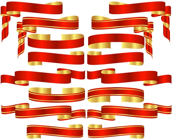 Σύνολο κόκκινο πανό ειλητάρια με τις χρυσές εμφάσεις — Διανυσματικό Αρχείο