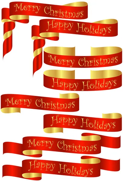 Set de banners navideños rojos con detalles dorados — Vector de stock