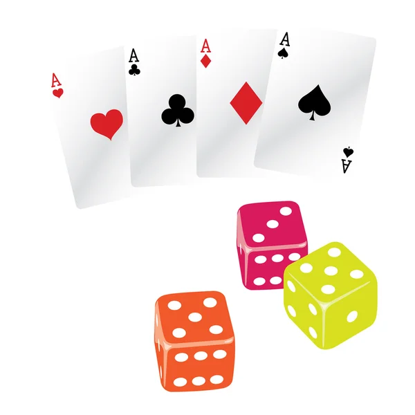 Jugar a las cartas y cubo — Vector de stock
