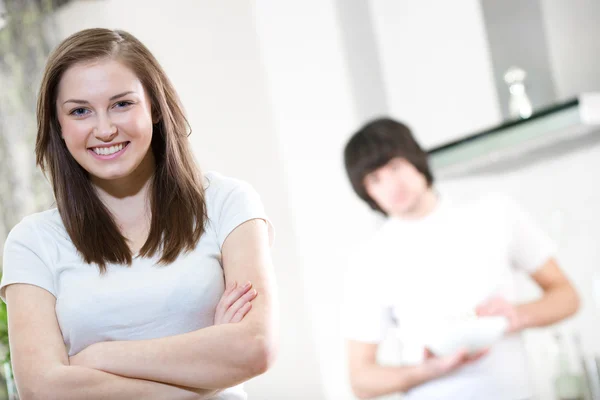 Boy and girl with hours — Stock Photo, Image