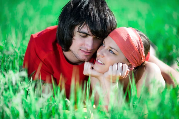 Chica con raqueta y chico — Foto de Stock