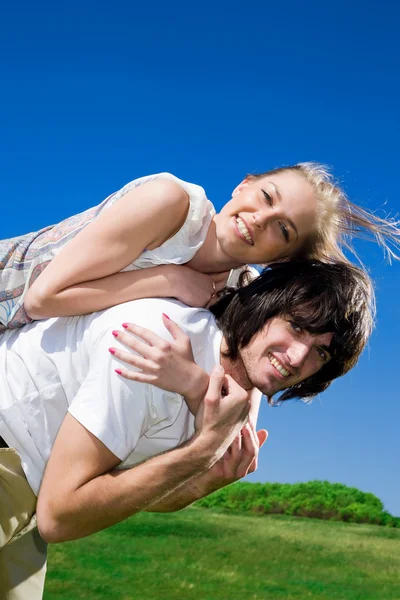 Long-haired girl and boy with smile — Stock Photo, Image