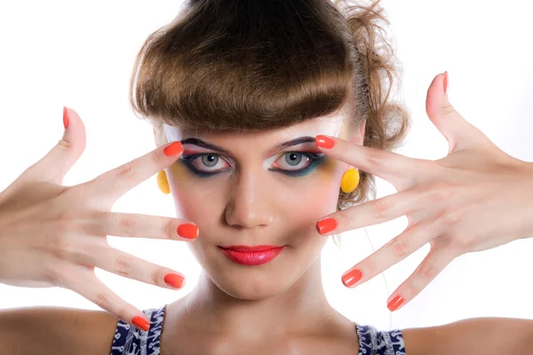 Menina com maquiagem e manicure — Fotografia de Stock