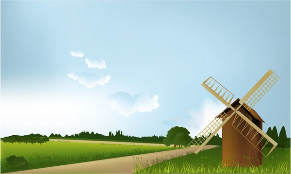 Paysage rural avec moulin — Image vectorielle