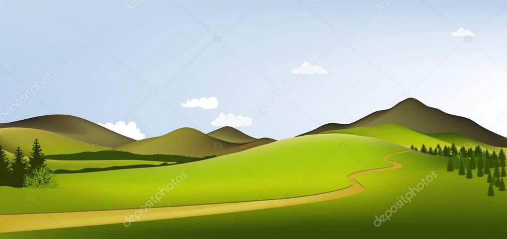 Country landscape with mountains