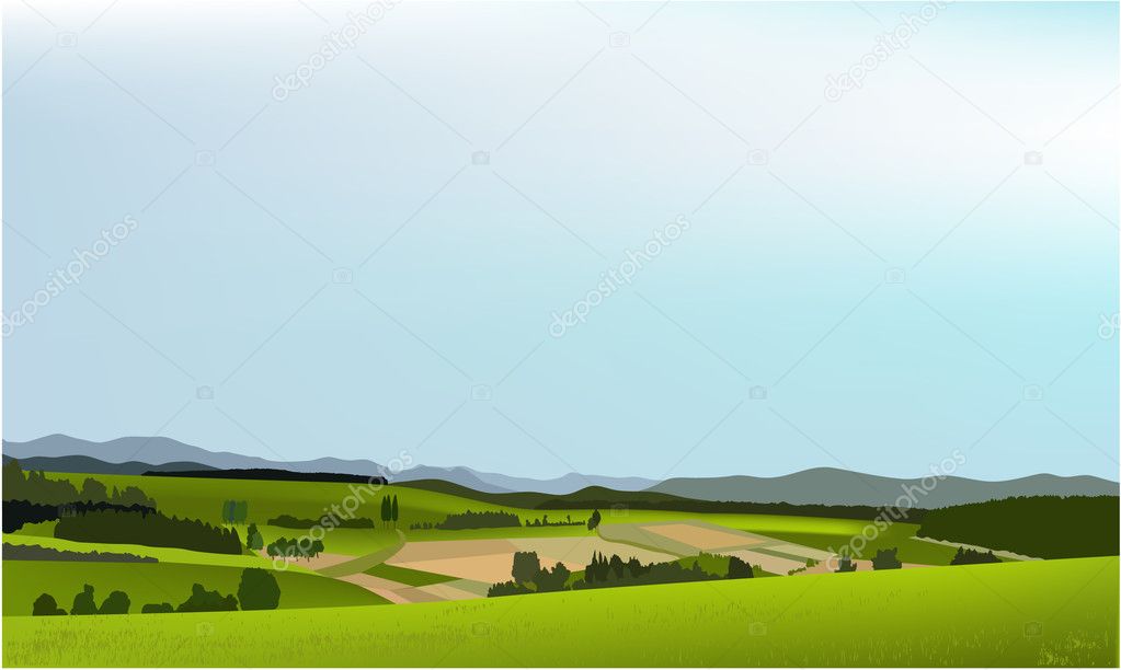 Country landscape with mountains