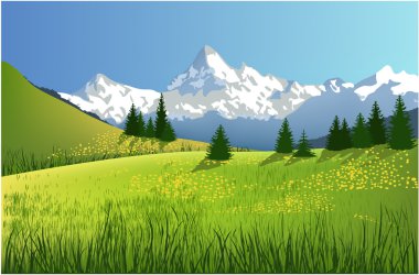 Mountain landscape with meadow clipart