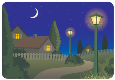 Night countryside landscape clipart