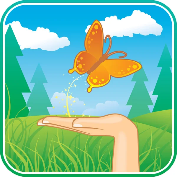 Hand with butterfly — Stock Vector
