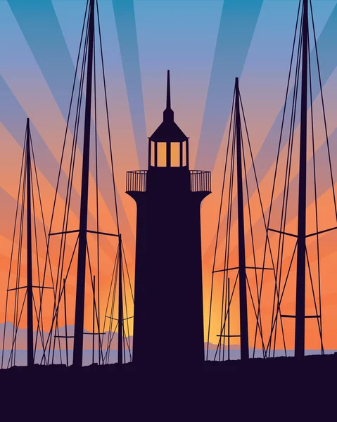 Lighthouse at the sunrise — Stock Vector