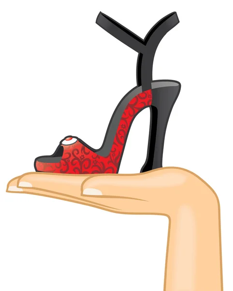 Mão feminina com sandália — Vetor de Stock