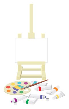 Easel, palette and paints clipart