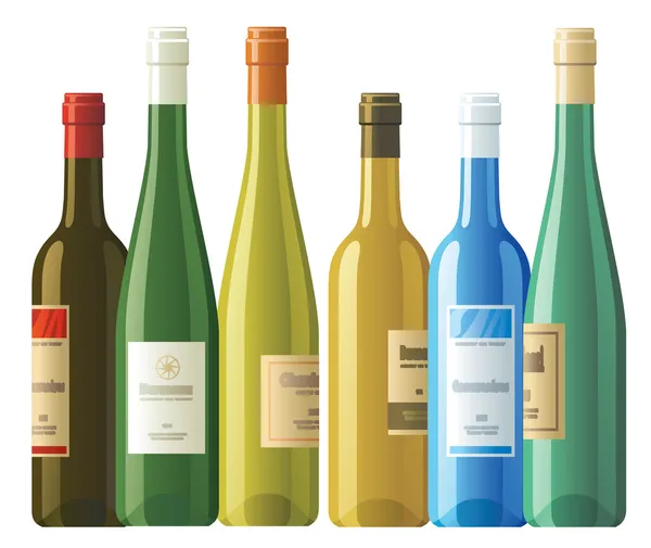 Assorted wine bottles — Stock Vector