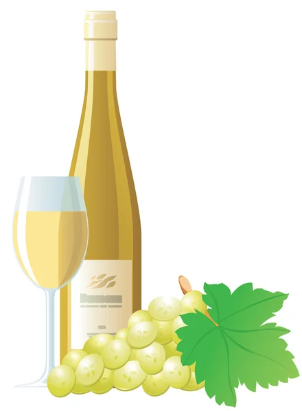 Vinho branco e uva —  Vetores de Stock
