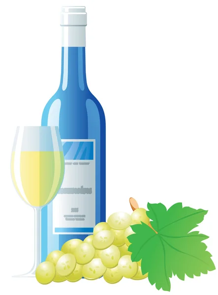 Vino blanco y uva — Vector de stock