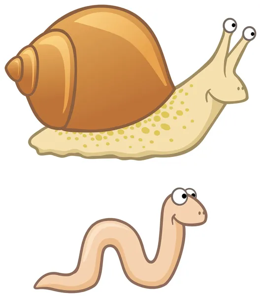 卡通蠕虫和蜗牛 — 图库矢量图片#