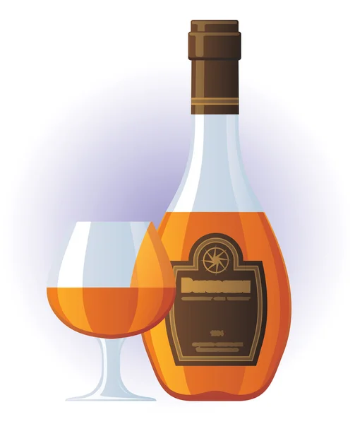 Cognac bottle and glass — Stock Vector
