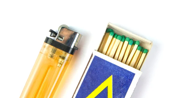 Cigarette lighter and matchbox — Stock Photo, Image