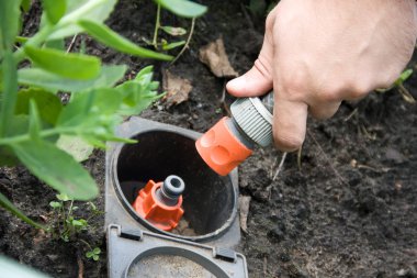 Irrigation sprinkler watering grass plug and socket clipart