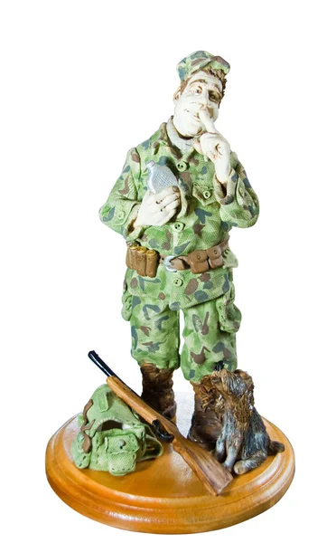 Statuette of hunter with flask — Stock Photo, Image