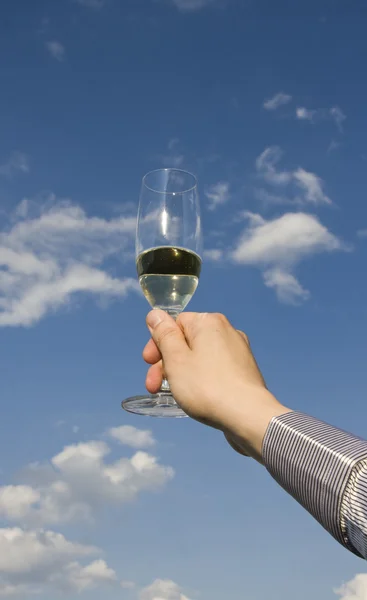 Рука с бокалом вина — стоковое фото