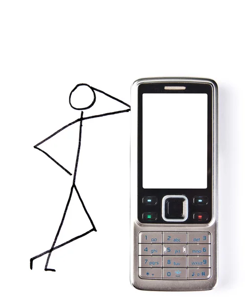 Homem desenhado com telefone — Fotografia de Stock