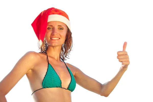 Žena v klobouku vánoční — Stock fotografie