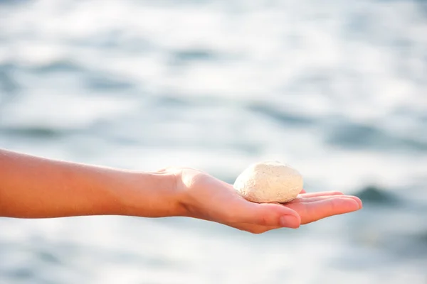 Seastone in palm of hand — Stock Photo, Image