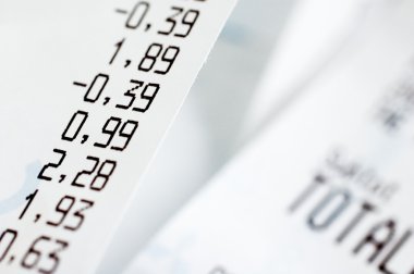 Close-up of cash register receipts clipart