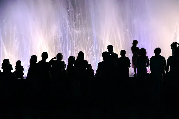 stock image silhouettes in front of the fountain