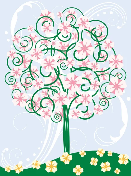 Scheda con albero in fiore — Vettoriale Stock